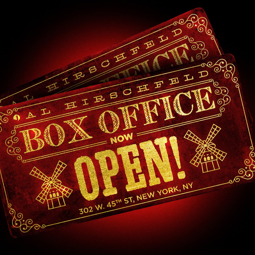 MoulinRougeBway's tweet photo. The box office at the Al Hirschfeld Theatre is officially open! Now you can visit Moulin Rouge! The Musical in person to get your tickets to the spectacular spectacular! https://t.co/U84ufMU54X