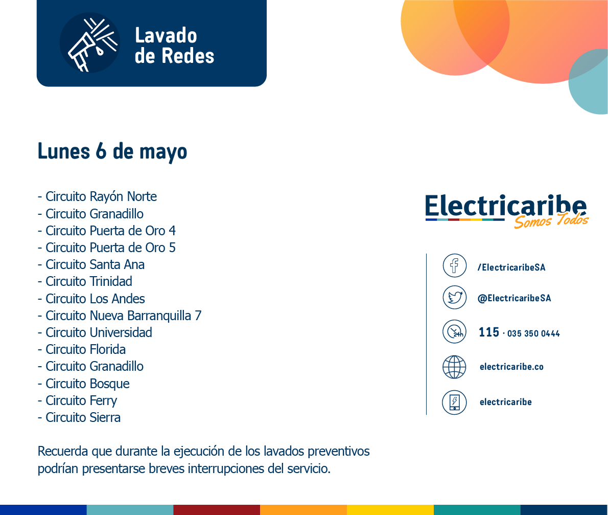 ElectricaribeSA's tweet photo. Hoy en #Atlántico | Recorremos distintos circuitos de #Barranquilla, #PuertoColombia y #Soledad para remover partículas contaminantes que se acumulan en nuestra infraestructura y podrían afectar la continuidad del servicio. https://t.co/6inawdf7SC