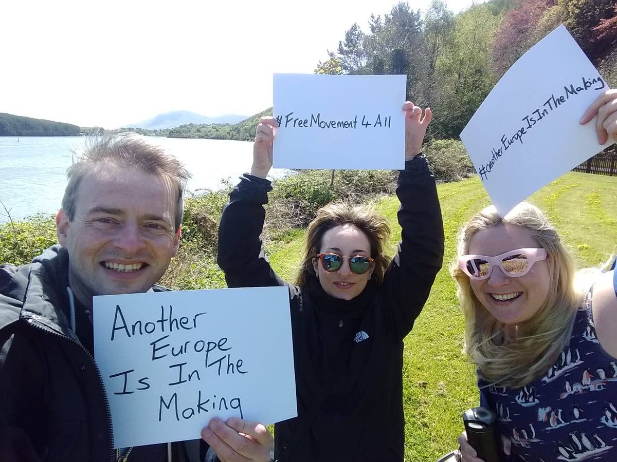 european_may's tweet photo. May 4 #ActionMay- #Freemovement4all #Unionsnotborders On the Irish border (first 2 p.) and the Austrian - Hungarian border European May Activists came together declaring: solidarity is stronger than hatred and freedom of movement is a human right. @PulseofEurope @realpaulmone https://t.co/fEMJ1t9b6x