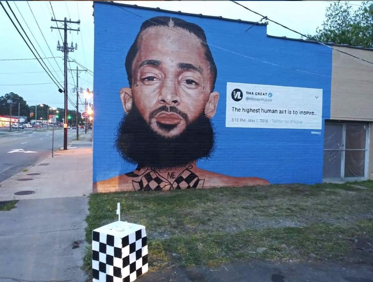 Check out this wall mural honoring the Nipsey Hussle in Burlington NC, created by local Durham artist, Artie Barksdale III who also created the art installation at Beyu Blue!
*
"The highest human act is to inspire."