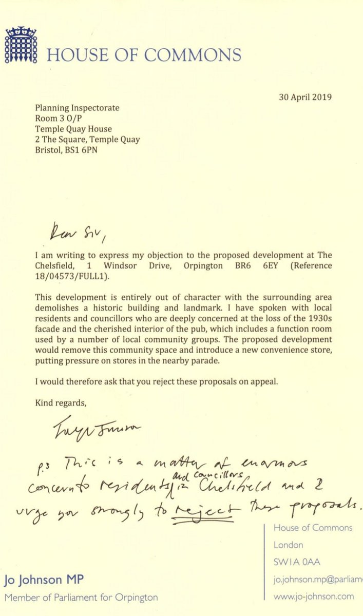 ChelsfieldThe's tweet image. 🚨Letter from Orpington MP Jo Johnson to the Planning Inspectorate regarding The Chelsfield Pub. 🚨 #savethechelsfield #pubs #pubco #orpington #chelsfield #kent #england #southeast #london #camra #beer #mp @JoJohnsonUK @CAMRAbromley @CAMRA_London @NewsShopper