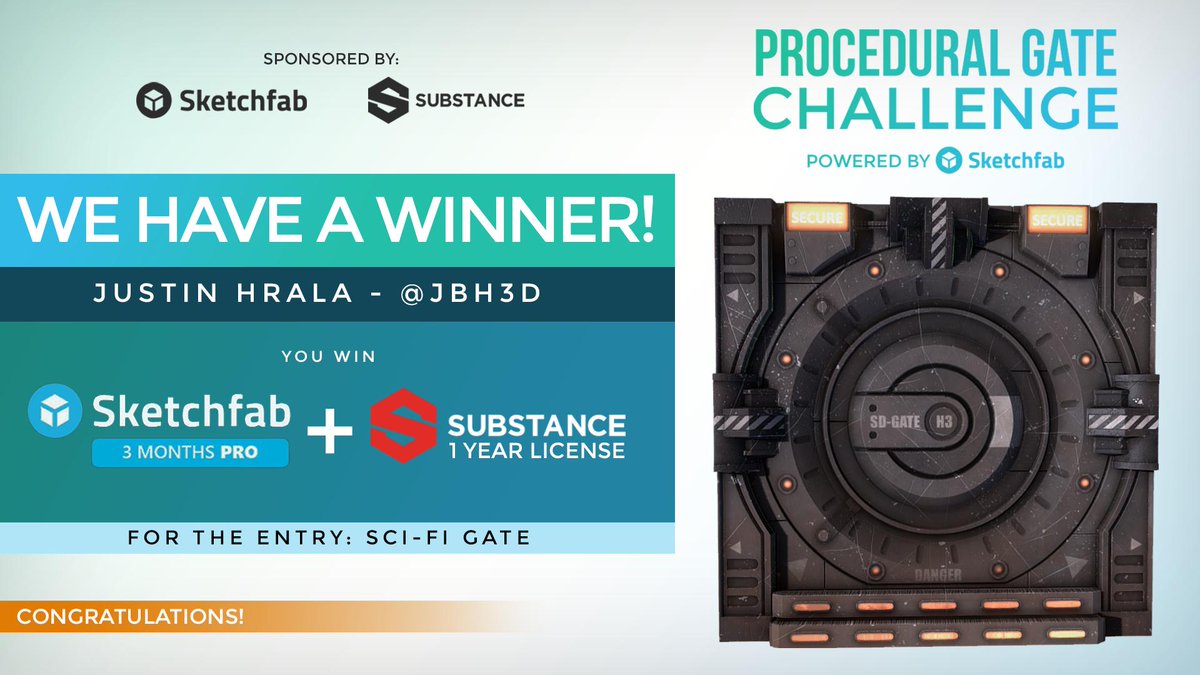 SoundsLikeWilly's tweet photo. The winner of the #ProceduralGateChallenge is @jbh3d! 🎉Congratulations! 🎉Awesome work Justin, well done!
https://t.co/Cj2R2LeA97
Thanks to @Sketchfab & @Allegorithmic for sponsoring and supporting this challenge, I had lots of fun hosting this!😁 https://t.co/TLbRzbprer