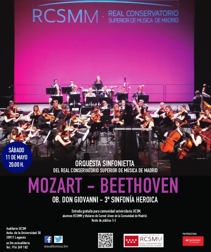 Cultura UC3M (@cultura_uc3m) on Twitter photo Esta semana en <a href="/auditoriouc3m/">Auditorio UC3M</a> nos visita la Sinfonietta del <a href="/RCSMM_oficial/">RCSMM</a> con una programa de lujo compuesto por la obertura de “Don Giovanni” de Mozart y la Sinfonía Heroica de Beethoven. Gratuito para usuarios del <a href="/Carne_Joven_MAD/">Carné Joven Madrid</a> y comunidad <a href="/uc3m/">UC3M</a>.
uc3m.es/ss/Satellite/A… Esta semana en <a href="/auditoriouc3m/">Auditorio UC3M</a> nos visita la Sinfonietta del <a href="/RCSMM_oficial/">RCSMM</a> con una programa de lujo compuesto por la obertura de “Don Giovanni” de Mozart y la Sinfonía Heroica de Beethoven. Gratuito para usuarios del <a href="/Carne_Joven_MAD/">Carné Joven Madrid</a> y comunidad <a href="/uc3m/">UC3M</a>.
uc3m.es/ss/Satellite/A…