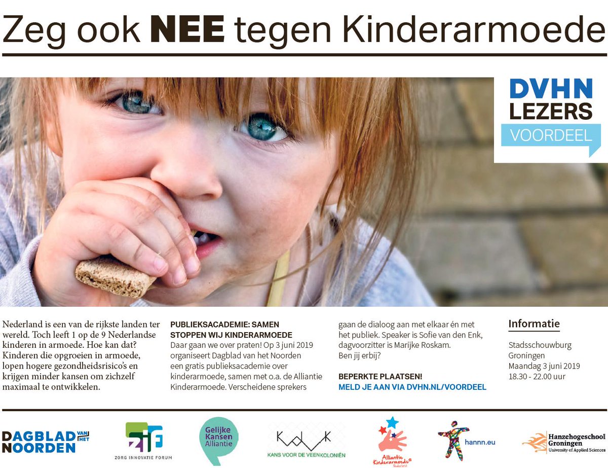 ZIF_Noord's tweet photo. Nederland staat op plek 14 van rijkste landen ter wereld. En toch leeft 1 op de 9 kinderen in armoede, hoe kan dat? Kom op 3 juni naar de Publieksacademie Kinderarmoede in de Stadsschouwburg van Groningen en leer hier meer over! Kijk op https://t.co/FENC9RyaYU voor informatie. https://t.co/eekvoNacKG