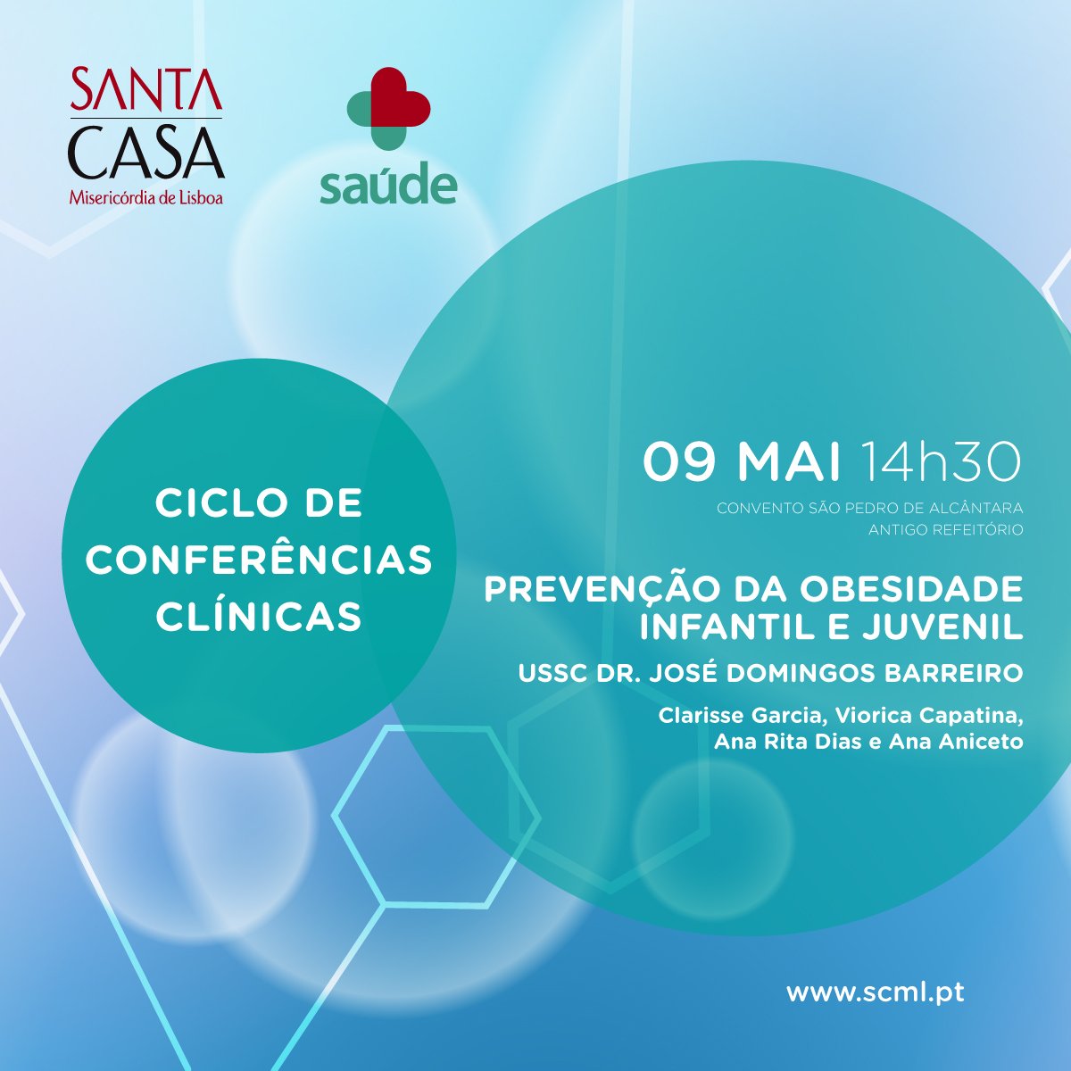 SantaCasaLisboa's tweet image. A próxima conferência do Ciclo de Conferências Clínicas da Direção de  Saúde da Santa Casa será dedicada ao tema: Prevenção da Obesidade  Infantil e Juvenil.
📍Convento São Pedro de Alcântara
⌚14h30
#Saúde #SantaCasa #SCML