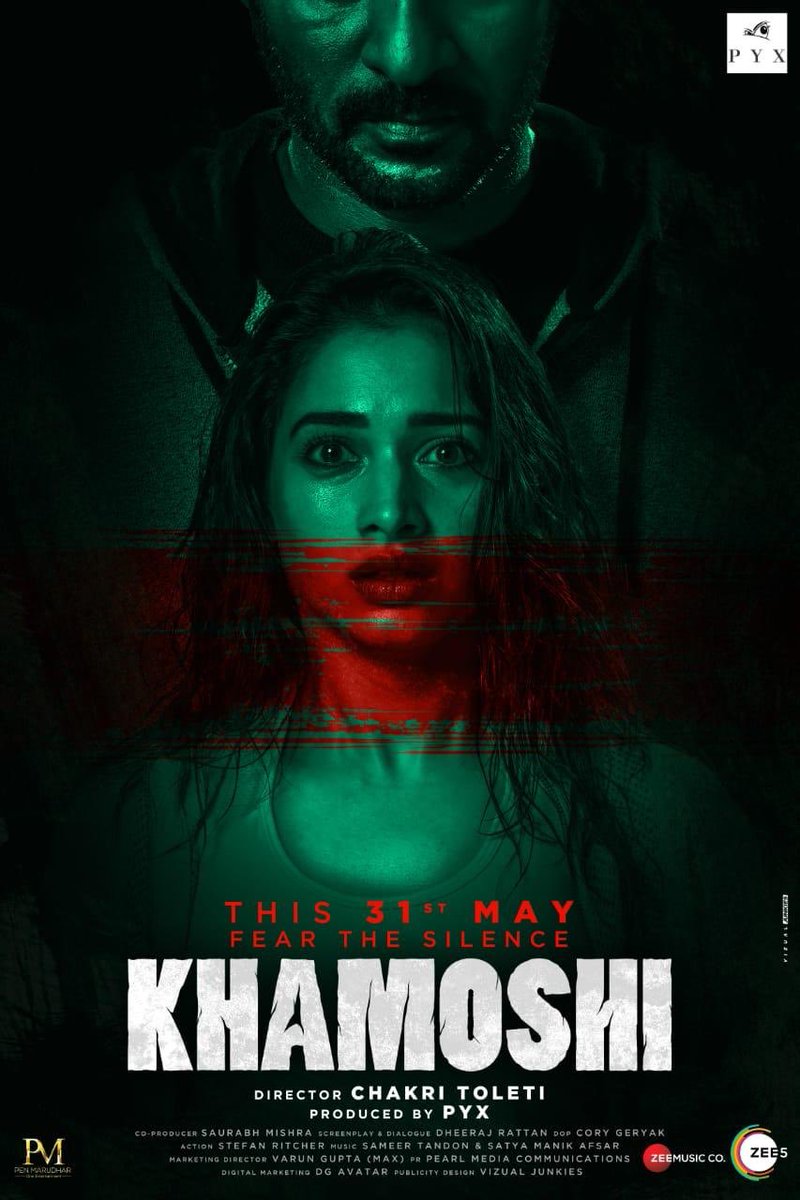 Silence shall make the maximum noise! Here's the poster of #Khamoshi. Directed by @chakritoleti, releasing on 31st May.
<a href="/tamannaahspeaks/">Tamannaah Bhatia</a> <a href="/imsaurabhmishra/">Saurabh Mishra</a> @pyxfilms <a href="/ZeeMusicCompany/">Zee Music Company</a>