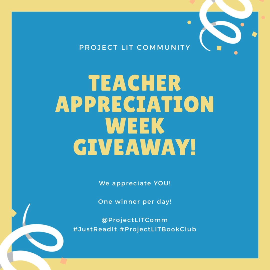 ProjectLITComm's tweet image. It’s day 1 of our #TeacherApprecationWeek giveaway! Simply RT &amp;amp; follow to enter for a chance to win a #ProjectLITBookClub swag bag! 📚💙💛