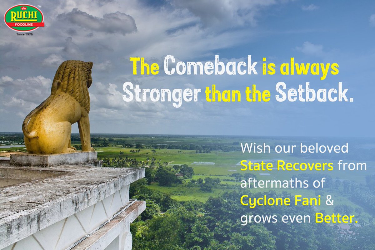 Cyclone Fani may have devastated Odisha but our spirit is still alive and roaring.

Lets make Odisha even better. 
#Ruchi

#RuchiFoodline

#letsrebuildOdisha

#CycloneFani

#Faniaftermath