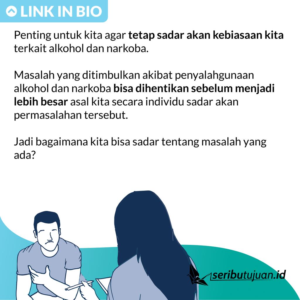 SeribuTujuan's tweet photo. Penting yaa buat kita untuk tetap sadar akan kebiasaan kita terkait alkohol dan narkoba.
Jadi gimana sih biar kita sadar tentang masalah yang ada?
#SeribuTujuan #MentalHealth #KesehatanMental #Indonesia #drugs #alcohol #selfcare #CerdasMentalBersamaST #InFocusST https://t.co/NB57aPbziu
