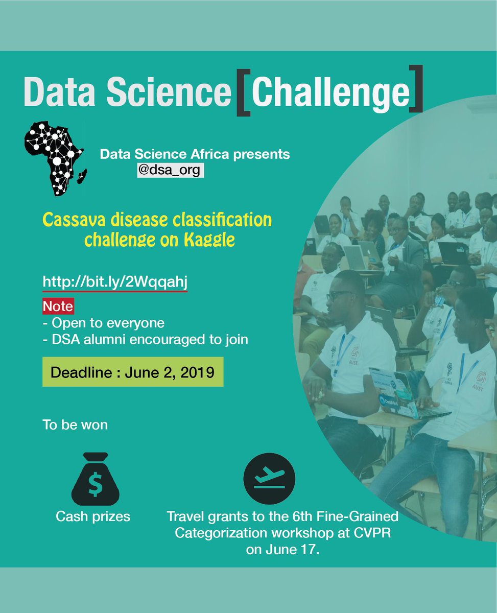 Data Science Africa - DSA (@dsa_org) on Twitter photo Cassava disease classification challenge <a href="/kaggle/">Kaggle</a>. check tinyurl.com/yy4c5nnd <a href="/AIR_lab_MUK/">The Makerere AI and Data Science Research Lab</a>, <a href="/black_in_ai/">Black in AI</a>, @Nacrri_ug, <a href="/dsa_org/">Data Science Africa - DSA</a> Cassava disease classification challenge <a href="/kaggle/">Kaggle</a>. check tinyurl.com/yy4c5nnd <a href="/AIR_lab_MUK/">The Makerere AI and Data Science Research Lab</a>, <a href="/black_in_ai/">Black in AI</a>, @Nacrri_ug, <a href="/dsa_org/">Data Science Africa - DSA</a>
