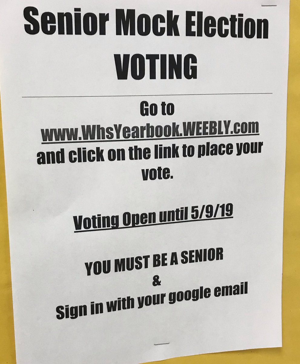 bcwyearbook's tweet photo. 🗳 Seniors! Mock Election Voting is open! You can only vote once and you must use your school email! https://t.co/J9tMn5ldTT