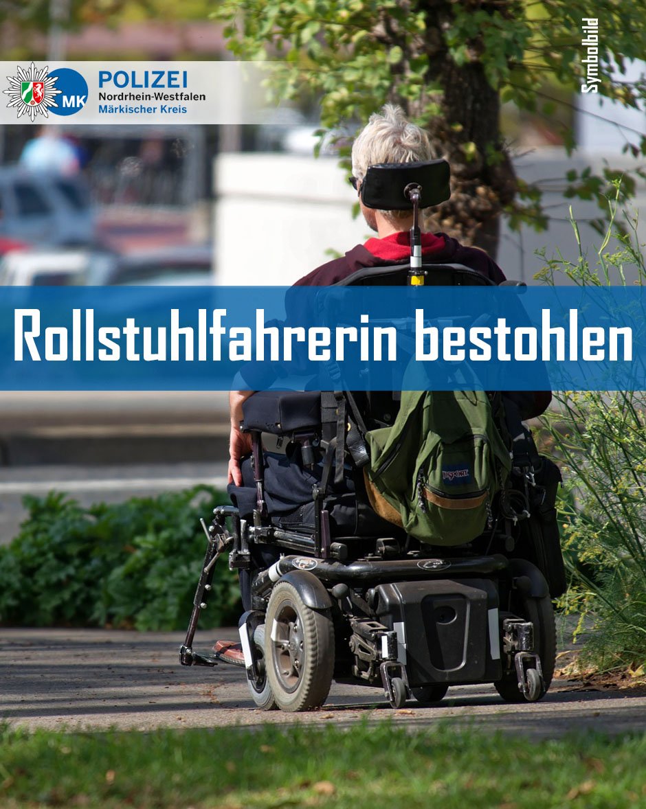 polizei_nrw_mk's tweet photo. Am Freitag kurz nach 10 Uhr wurde in #Valbert einer Rollstuhlfahrerin das Portemonnaie gestohlen. Eine Spendensammlerin hatte sich ihr in den Weg gestellt und vermutlich die Geldbörse aus dem Korb gezogen. Unsere Pressemitteilung: https://t.co/fDw0V6kQy5
#PolizeiMK https://t.co/Acve47UN14