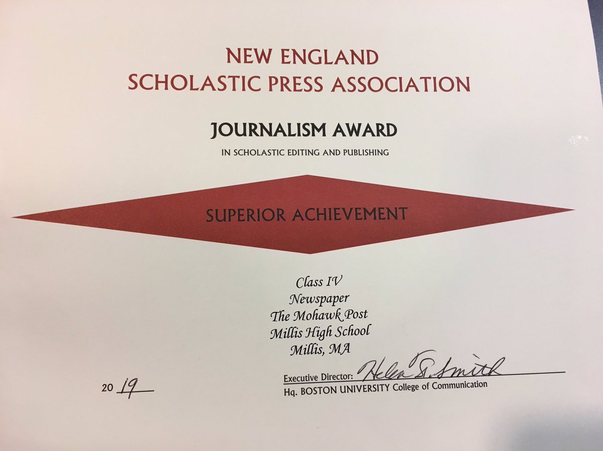 TheMohawkPost's tweet image. The Mohawk Post won a superior achievement award from the Scholastic Press Association!