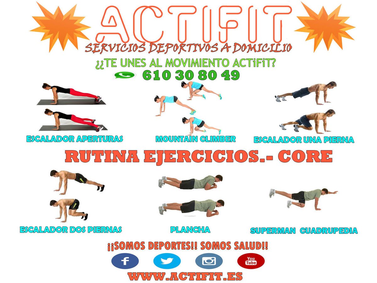 ActifitEntrena's tweet photo. 💪RUTINA CORE.- ESCALADOR
¿Vas a ir #gimnasio y no sabes que hacer?
¿Quieres practicar #deporte #casa #urbanización #comunidaddevecinos #domicilio?
#madrid #barriodelpilar #montecarmelo #lastablasmadrid #mirasierra #puertadehierro #sanchinarro #arroyofresno #valdebebas https://t.co/5qB8QqXwd0