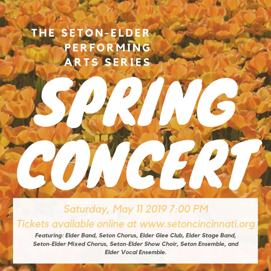 setonelder_perf's tweet photo. Performing Arts Series Spring Concert - Saturday, 5/11 7:00 PM. This concert features the Seton Concert Choir, Elder Glee Club, Elder HS Band and various ensembles. Tickets are General Admission seating and all tickets cost $8.00. We hope to see you there! https://t.co/RXP0f20SFf https://t.co/KN7i5QvqTD