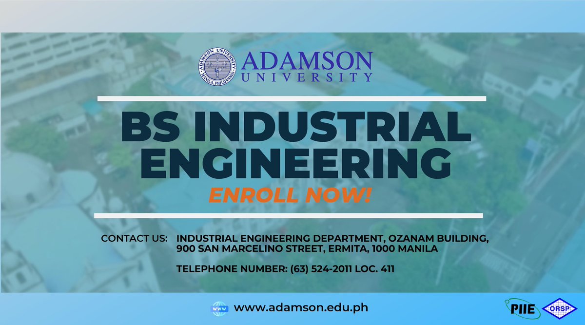 PIIEORSPAdamson's tweet photo. What are you waiting for? Join us, and be a part of the Industrial Engineering family in Adamson University! Enroll now!

#ChooseIE
#ChooseAdU
#BeAPartoftheFamilIE

For more information about Adamson University's Industrial Engineering program, just visit: https://t.co/WP9q95gbJe https://t.co/QA6eO1inRA
