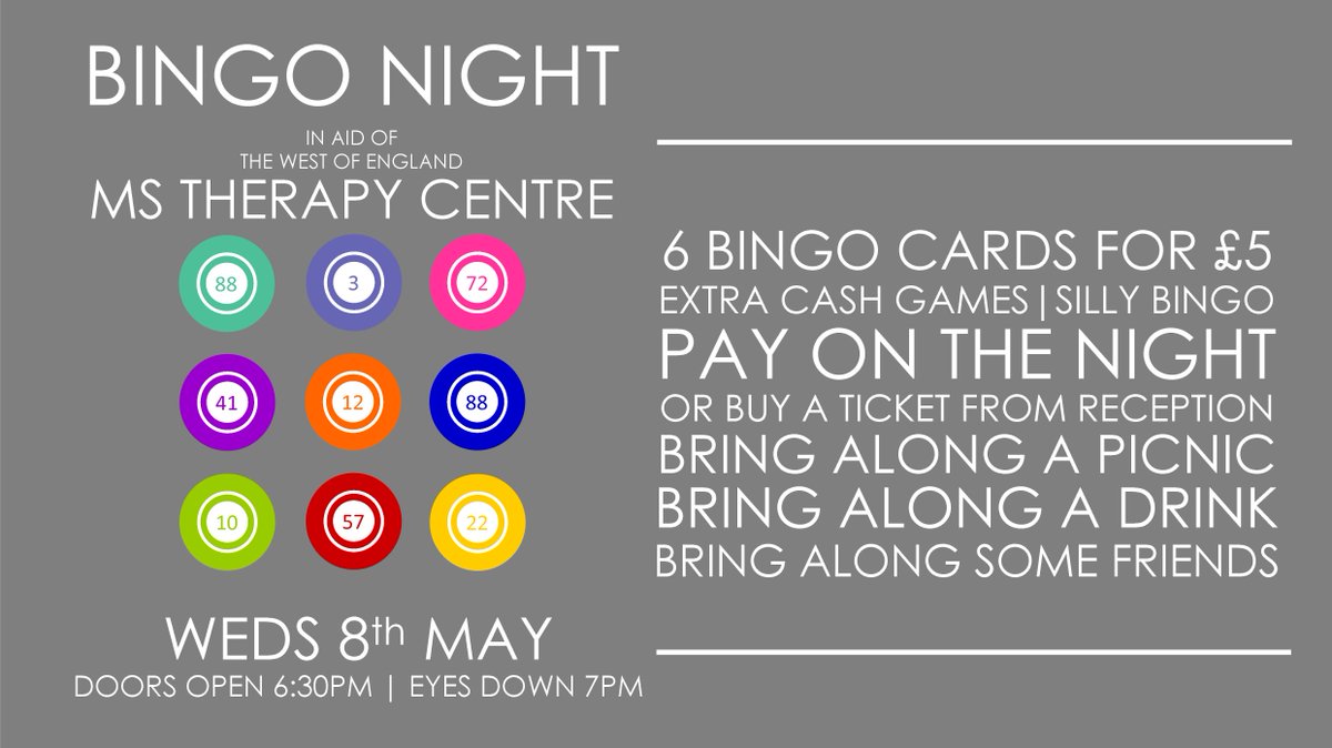 TheBrightwell's tweet image. You simply can&apos;t beat a good game of BINGO!!!!

Come on down to the West of England Therapy Centre on Wednesday night.

It&apos;s not to be missed!!

#Bingo #mstherapy #friends #BradleyStoke #Fundraising