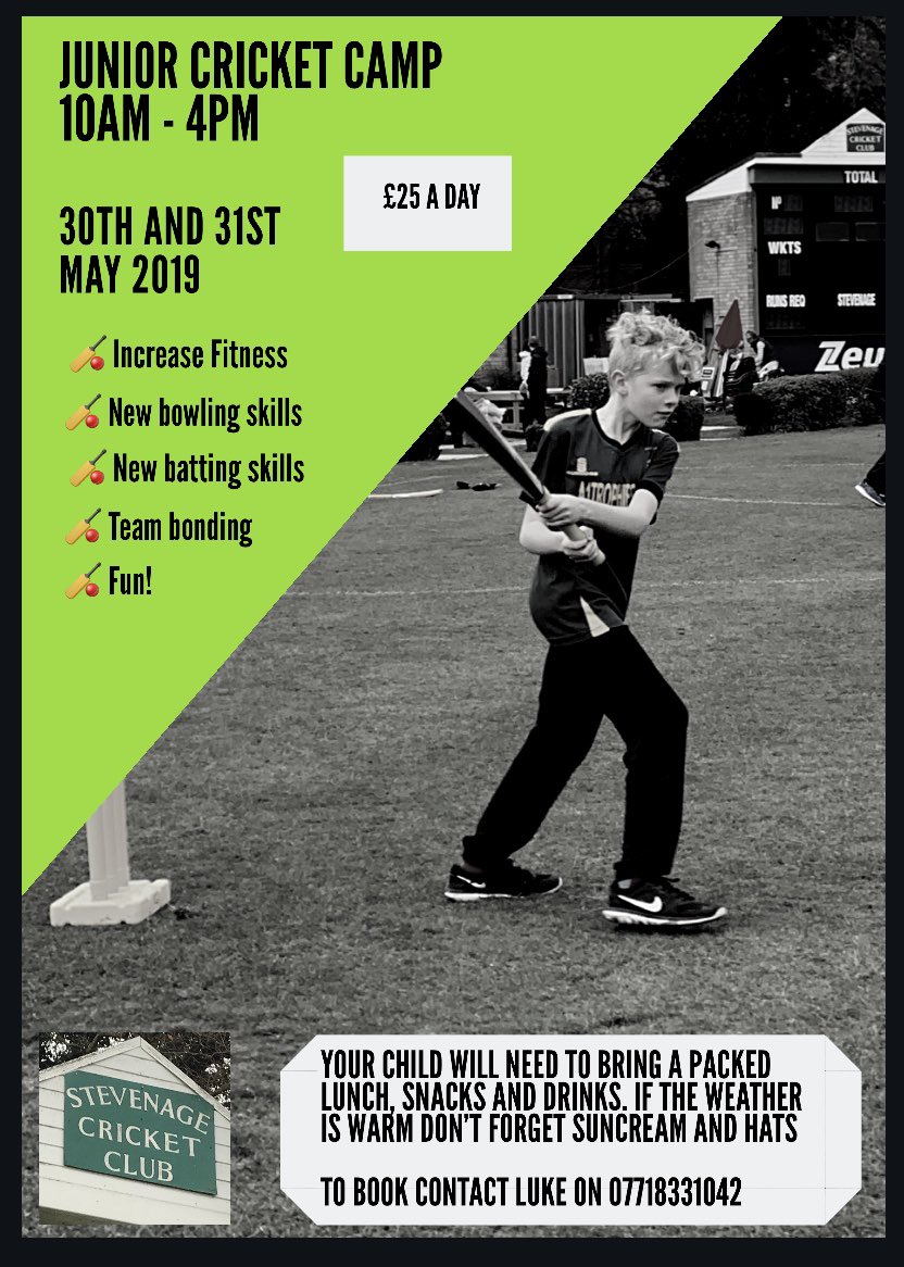 Stevenage_CC's tweet photo. Book nice and early to save disappointment #stevenage #cricket https://t.co/no4qKAaLhN