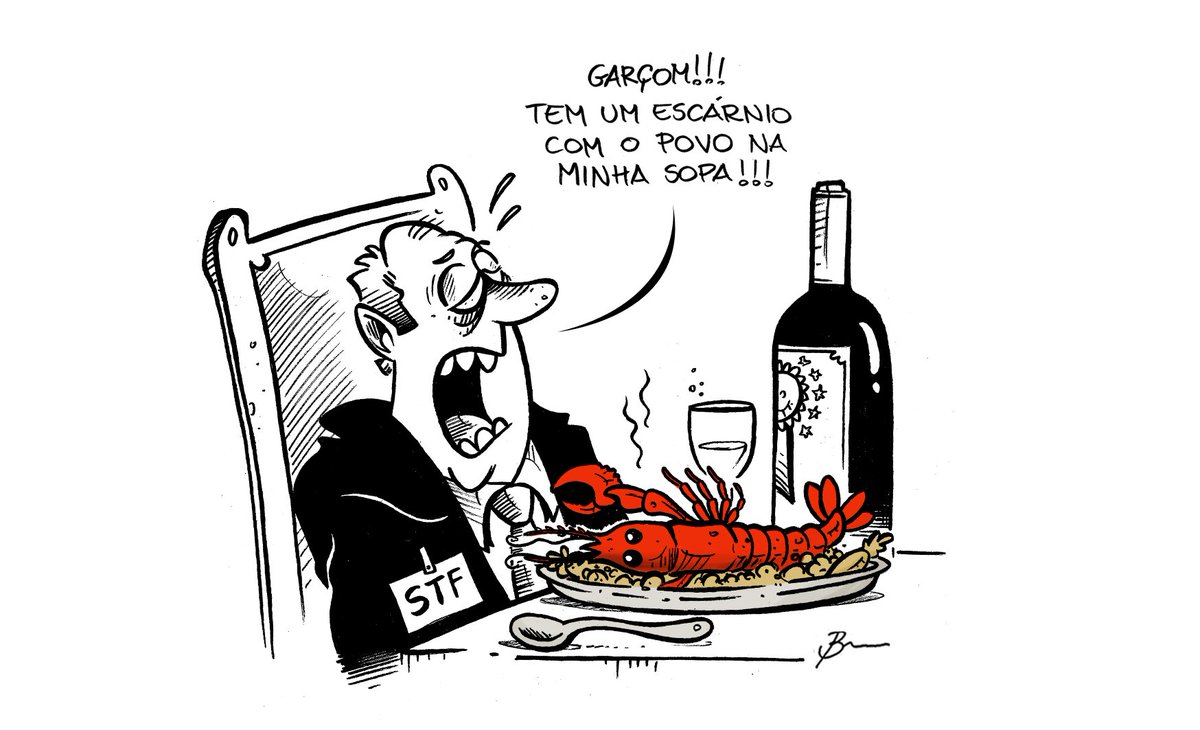 Brummmmm's tweet photo. Charge da Tribuna do Norte #charge #brum #charges #chargespoliticas #stf #stfvergonhanacional #mamata #privilegios #ministros #ministrosstf #licitação #licitações #dinheiropublico #farra #escarnio #lagosta #vinho #moscanasopa https://t.co/4TQdgkzcId