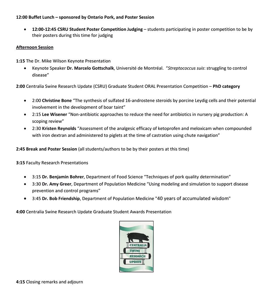 Swine Research Day 2019 is coming up this Thursday, May 9th! 🐷 Here is the official program for the day. We can’t wait to see you on Thursday for a day full of learning and networking! #SRD2019