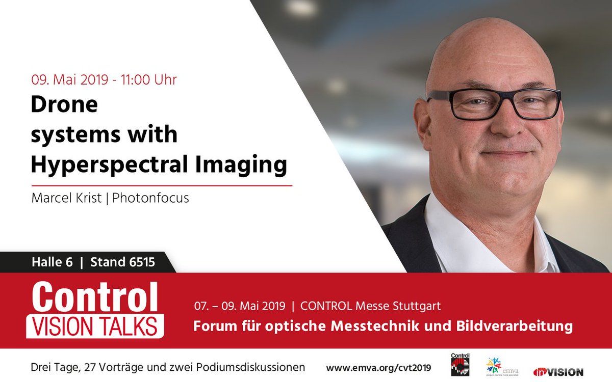 photonfocus's tweet image. At the Control Vision Talks, Marcel Krist, CEO of Photonfocus AG, will hold a presentation on &quot;Drone systems with Hyperspectral Imaging&quot;.
Visit the presentation at the Control trade fair in Stuttgart, Germany, on May 9th at 11 am, hall 6, booth 6515.
#controlmesse #hyperspectral