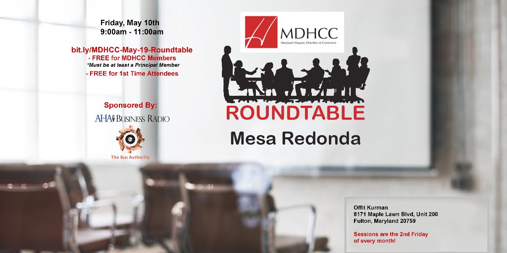 Business Owners and CEO's: we hope that you can RSVP and join us this Friday, May 10th from 9:00 to 11:00 at our MDHCC May Roundtable. Online registration is required to attend the session.

mdhcc.org/event/2019-May…