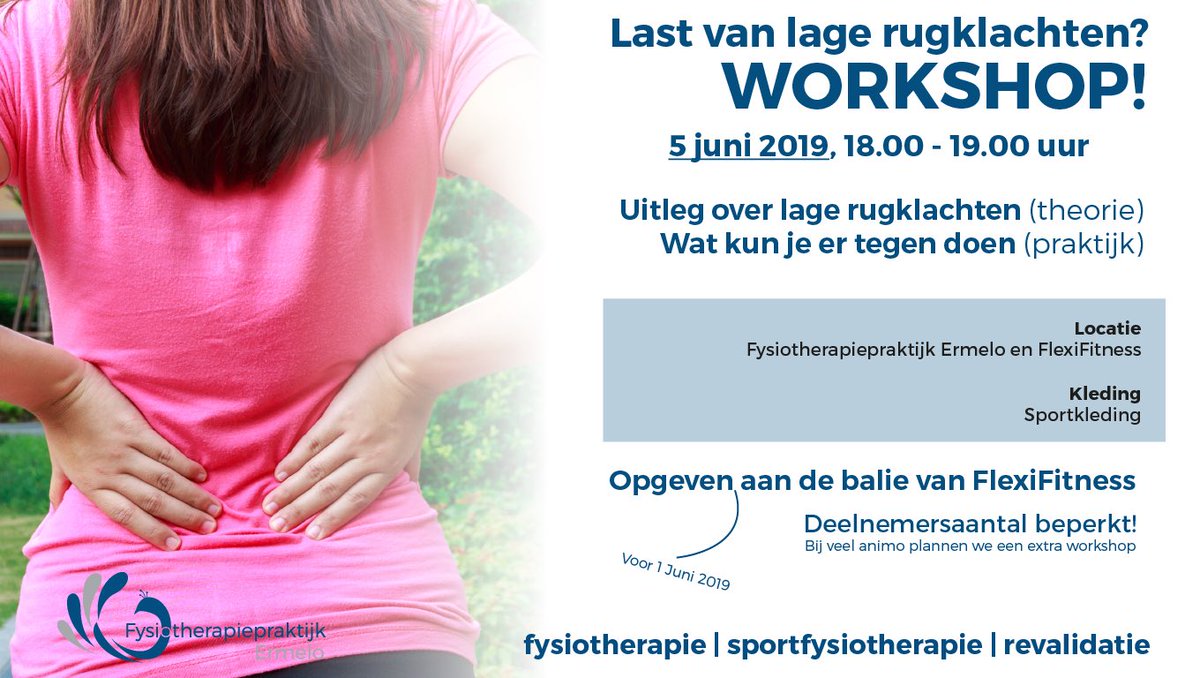 Op 5 Juni om 18.00uur is het weer zover! Jelle neemt je mee in de wereld van de lage rugklachten! Opgeven kan via jelle@fysiopraktijkermelo.nl of bel: 0341 23 23 51 
#fysio #lagerugklachten #ermelo #fysioermelo #blessure #sportfysio