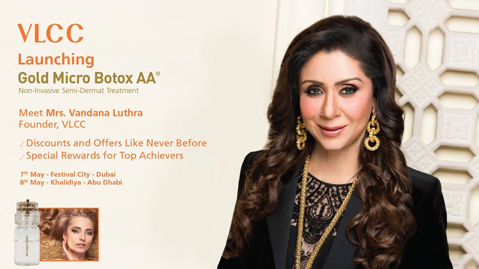 VLCCMEA's tweet photo. Come join us at the launch of our new Semi-Dermat Treatment - Gold Micro Botox AA with our Founder Mrs. Vandana Luthra https://t.co/85WxVg1Oof