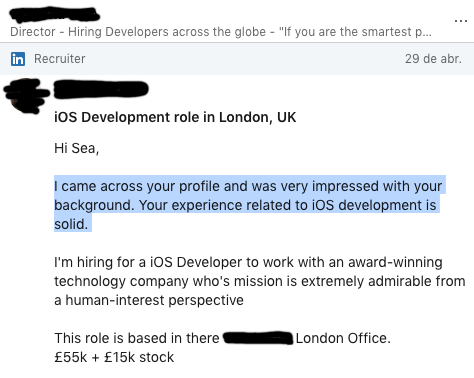 j4n0's tweet image. I was curious to see if a nonsense LinkedIn account would also receive job offers. It does! :D