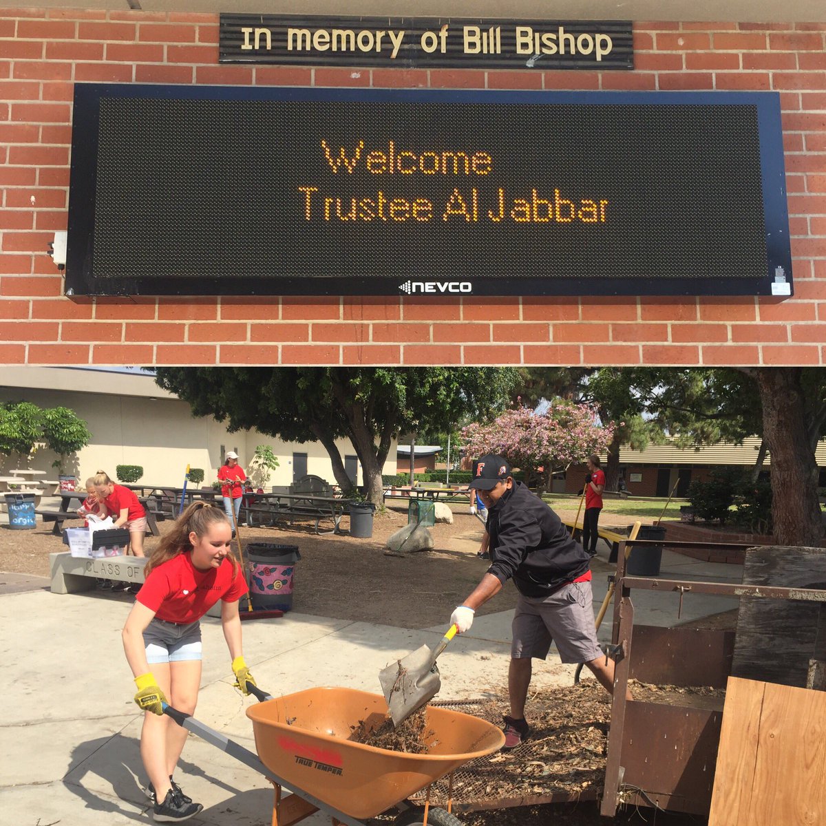 BallBlackhawks's tweet photo. We are so thankful to have such wonderful Love ANAHEIM Volunteers, Trustee Al Jabbar and staff members who also brought their children Mrs. Hester, Mrs. Hoos, and Dr. Dabney who were at Ball Junior High Saturday doing campus beautification projects! #loveanaheim #serveday15 https://t.co/Toris6XUif