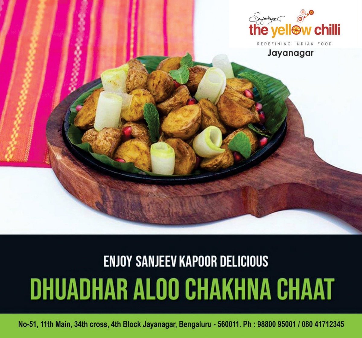 TYC_Bangalore's tweet photo. Enjoy Sanjeev Kapoor Delicious "Dhuadhar Aloo Chakhna Chaat" Visit The Yellow Chilli Restaurant. For Reservations &amp; Delivery Call: +91 98800 95001 / 080 41712345
#TheYellowChilli #Aloo #Chakhana #deliciousfood #yummyfood #foodies #foodlovers #Bangalore https://t.co/vbYHEoBr4Q