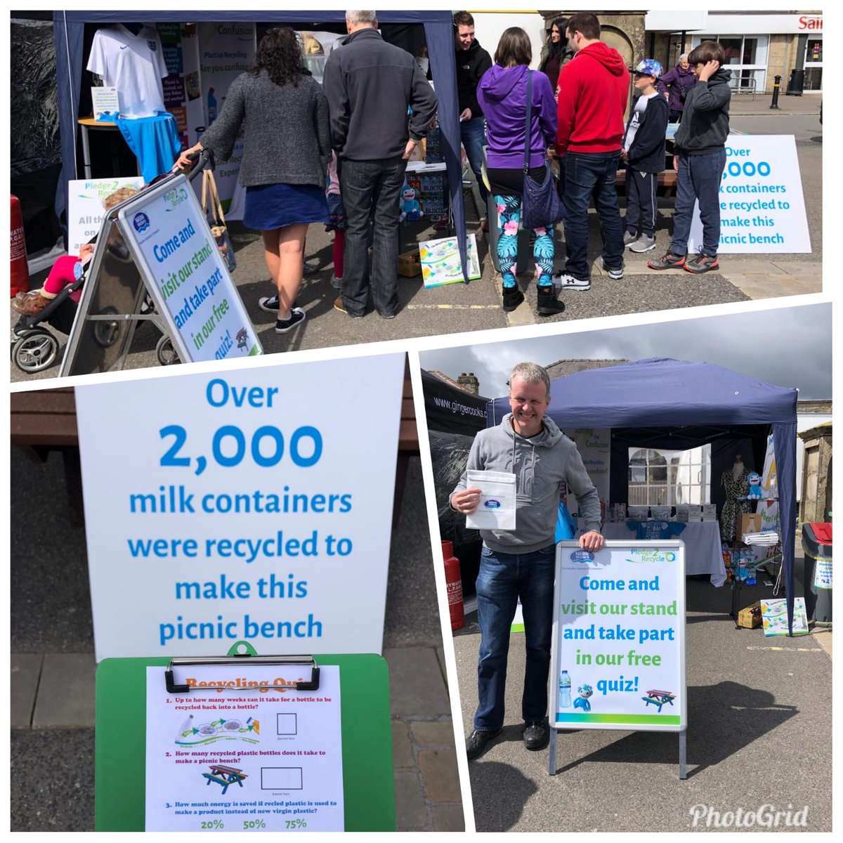 Recoup_UK's tweet photo. We are at #BuxtonSpringFair today with members @buxtonwater talking plastics recycling with locals and visitors - really interesting conversations. The recycling quiz to win a #recycled #plastic lunch bag is very popular with the younger generation! #Pledge2Recycle https://t.co/2ltdksz2ic