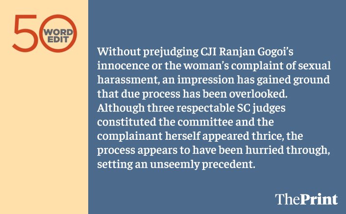 Shekhar Gupta Theprint S 50 Word Edit On Sc Committee S Clean Chit To Cji Gogoi