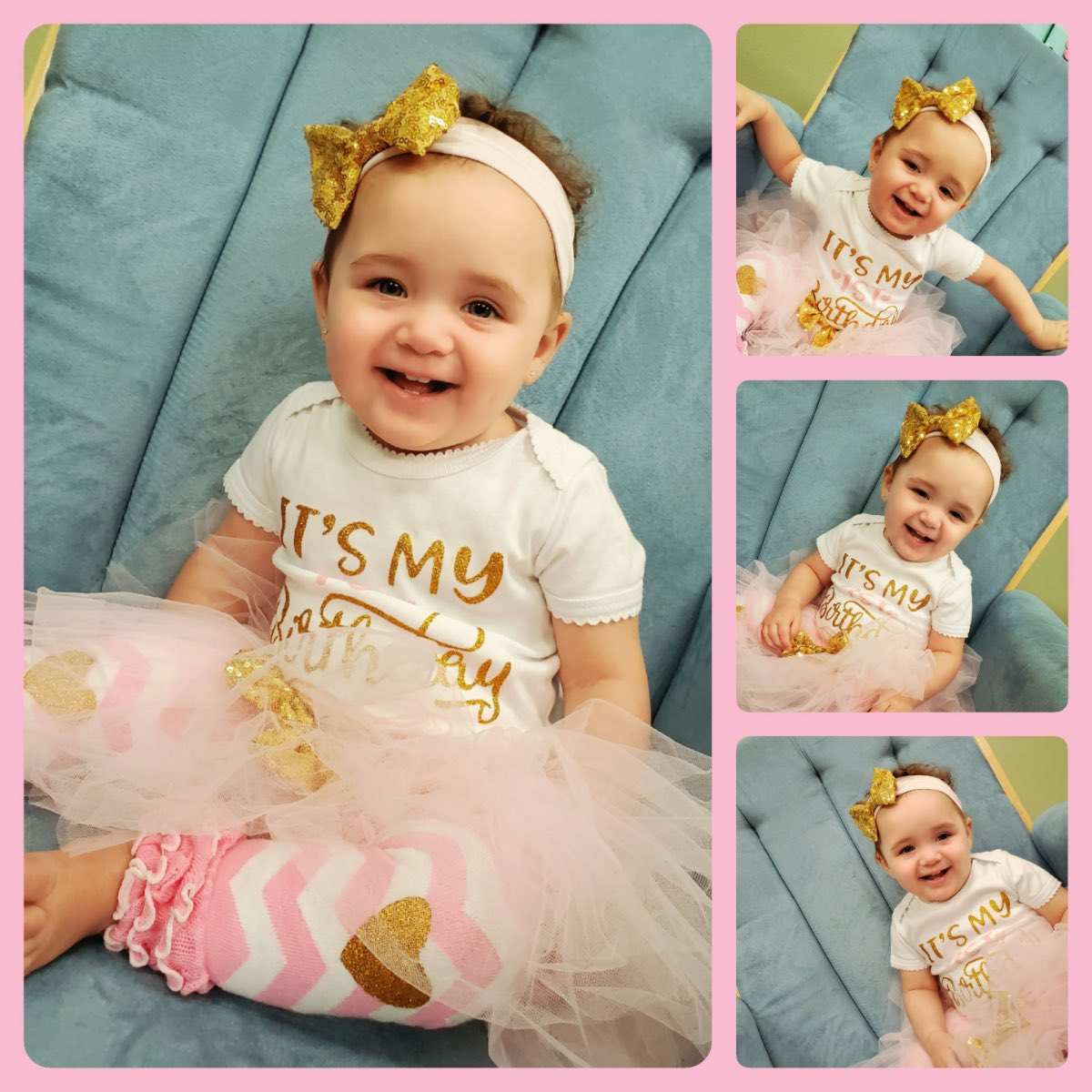 Happy 1st Birthday Ms. C! 🎉🎉#birthdayphotoshoot #bigbluechair #pinkandgold
