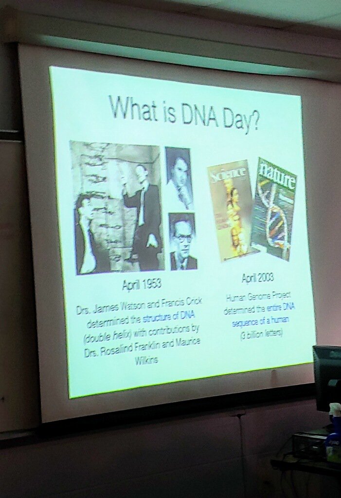 UFSACNAS's tweet photo. April 25th was national #DNADay19 ! #SACNASFL Members went to both Crescent City High School and Branford High School to talk to students about DNA repair, epigenetics and life as a scientist. Thanks to @UFGenetics and the dedicated high school teachers for making this happen! https://t.co/Rf1aXrl6yN