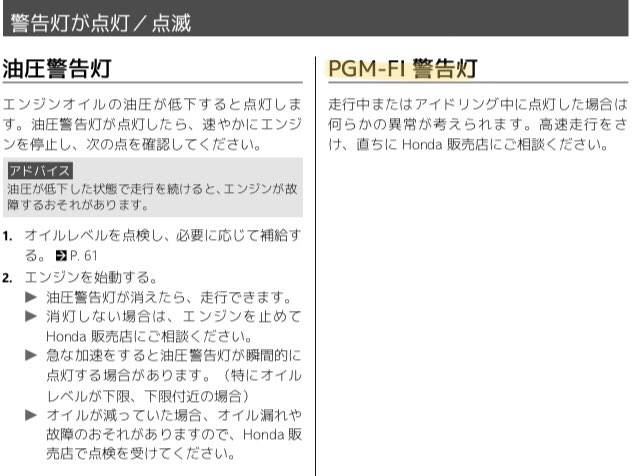 ファル X Adv Cbr250rr Mc51 運転中に Pgm Fi警告灯 が点灯し 加速が止まったことが 2回 同じ事象の方っていらっしゃいます 画像は説明書のスクリーンショットです 拡散希望