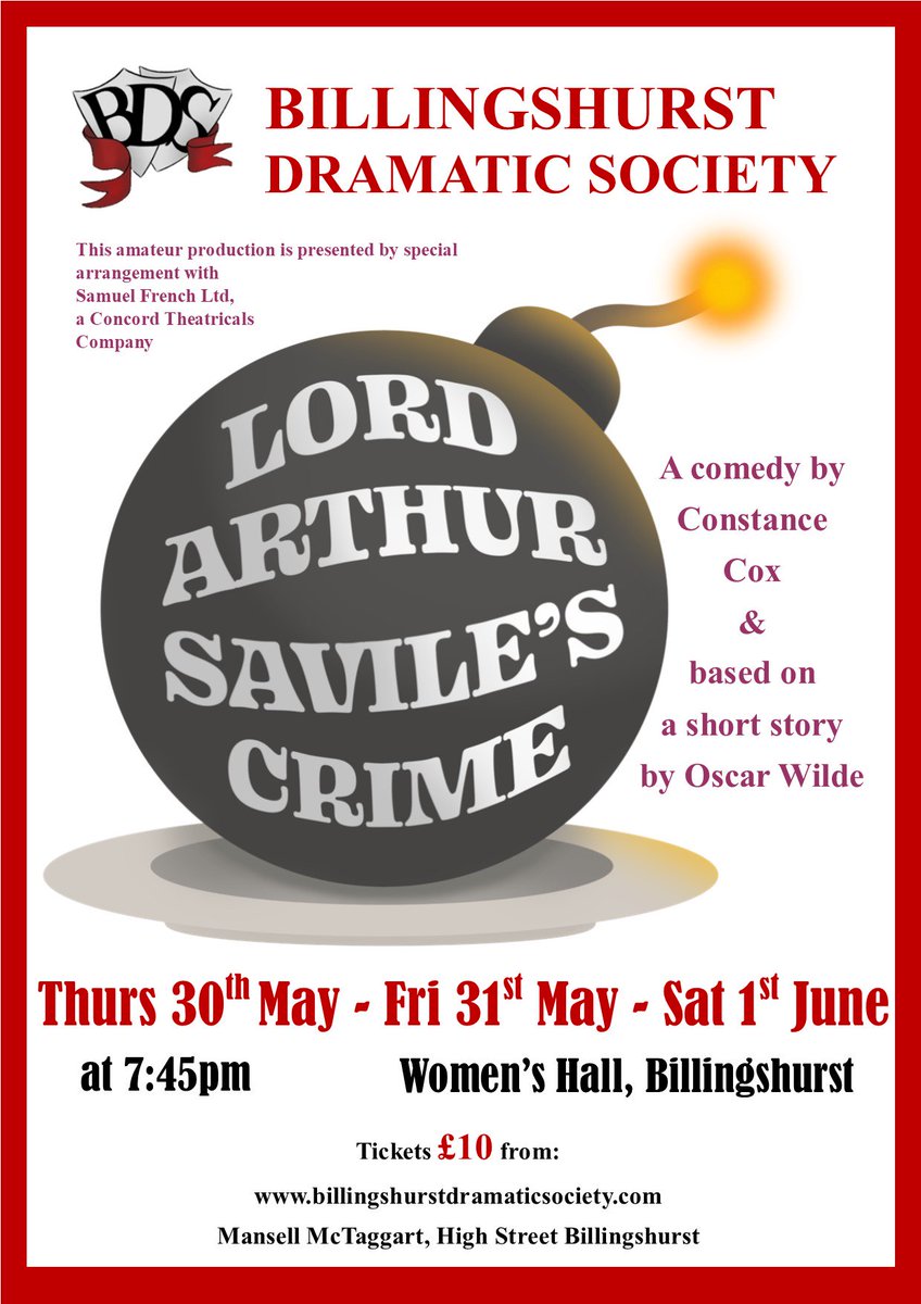 <a href="/syladg/">Support Local Drama</a> Tickets now on sale. Online <a href="/WeGotTickets/">WeGotTickets</a> or in person <a href="/MansellBHurst/">@MansellsBhurst</a> 

#LordArthurSavilesCrime #Billingshurst #HDYOC