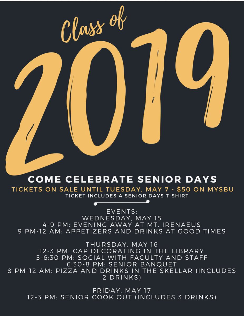 sbu2019's tweet photo. Tomorrow’s the last day to buy senior week tickets!! Get yours on my.sbu today! https://t.co/VtO8imlitX