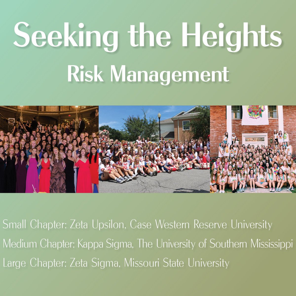 Check our social every Monday in May as we announce our Seeking the Heights collegiate chapter winners! Congratulations to each of our award winners in Chapter Leadership, Chapter Relations, Chapter Finance and Risk Management!