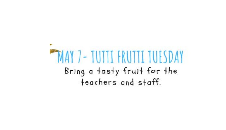 PtaLake's tweet photo. Tomorrow is Tutti Frutti Tuesday! https://t.co/VFQ3x5oApd