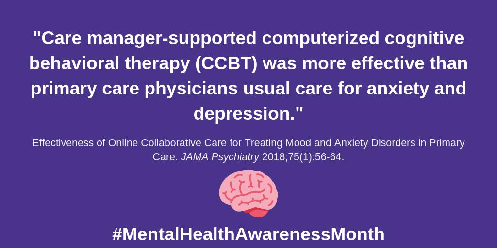 Health Tech Pitt (@healthtechpitt) on Twitter photo In honor of May being #MentalHealthAwarenessMonth we'll be sharing takeaways from our #mentalhealth research through the years. First up: our CCBT paper published in <a href="/JAMAPsych/">JAMA Psychiatry</a> last winter! Read more here ⬇️
jamanetwork.com/journals/jamap… In honor of May being #MentalHealthAwarenessMonth we'll be sharing takeaways from our #mentalhealth research through the years. First up: our CCBT paper published in <a href="/JAMAPsych/">JAMA Psychiatry</a> last winter! Read more here ⬇️
jamanetwork.com/journals/jamap…