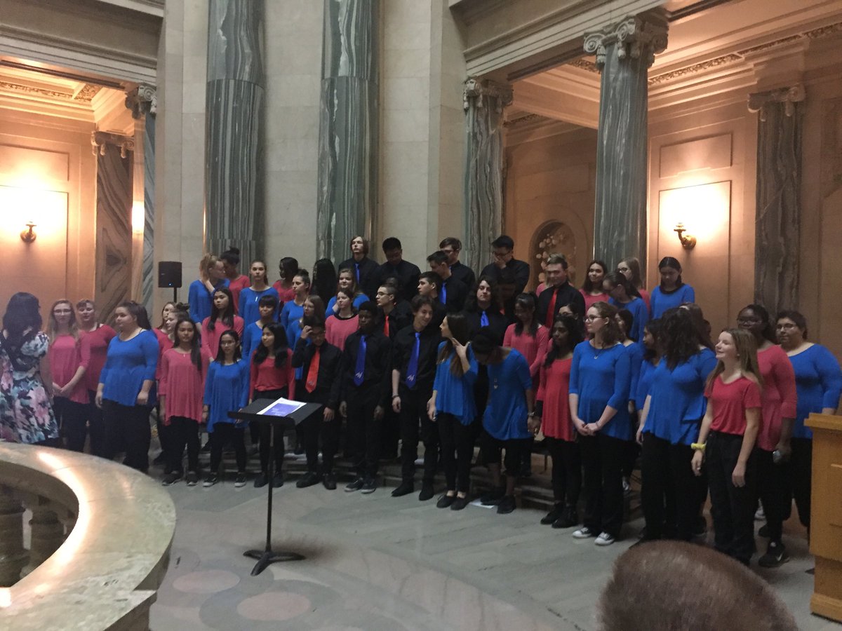 So proud of Riffel and Miller choirs’ at the Saskatchewan Choral Federation’s Coalition Music Monday at the Legislative Building. #togetherinharmony