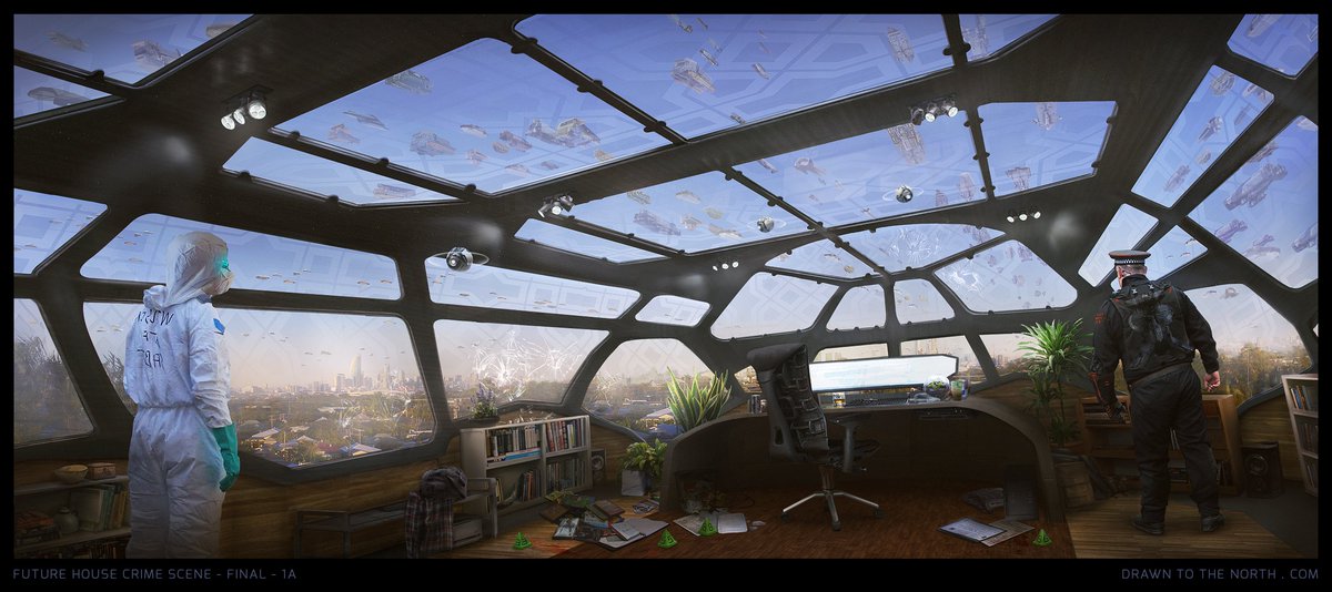 drawntothenorth's tweet image. Police and forensic teams inspect a crime scene in a futuristic house.

#setdesign #futuristic #filmsetdesign #scifiarchitecture #leveldesign  #conceptdesign #conceptart #gameconceptart #filmconceptart  #modo #scifi #sciencefiction