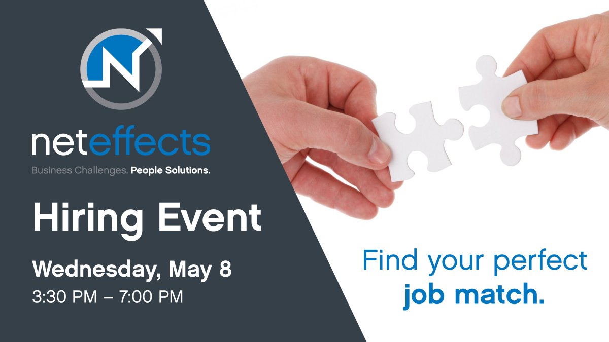 neteffectsinc's tweet photo. Our @Indeed Hiring Event is May 8th btwn 3:30-7PM. We'll provide snacks, refreshments, and great IT PM & IT BA positions, you provide your great talents! Learn more & RSVP - https://t.co/cxQgAP0e6h #IndeedHiring #neteffects #TechJobs #JobSearch https://t.co/fmCFbFLX6n