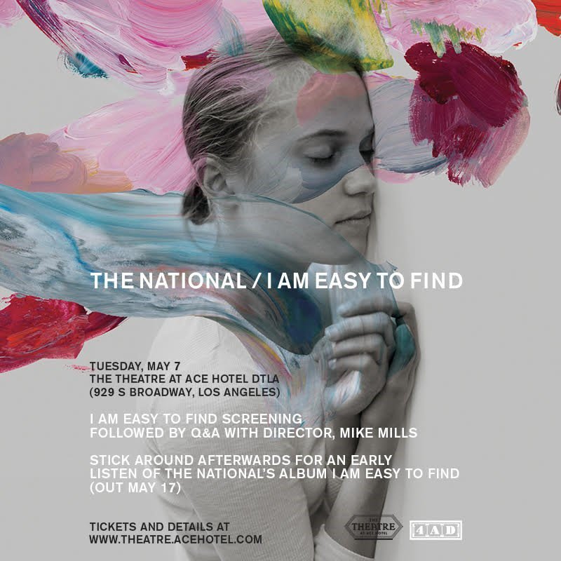 amoebamusic's tweet photo. Want to attend a special screening of "I Am Easy To Find," a film by Mike Mills and @TheNational, in Los Angeles tomorrow at the @theatre_acedtla? RT and follow us to win. 5 winners announced at 1pm. https://t.co/30hy054ETi