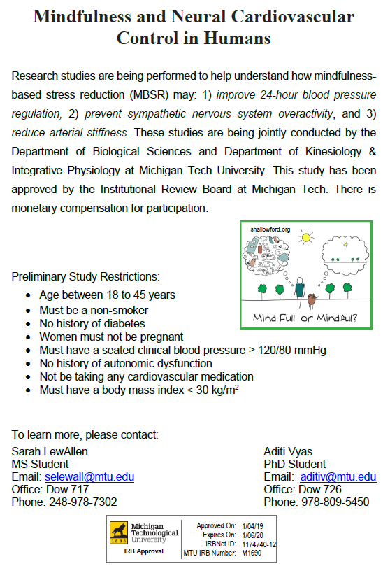 PARTICIPANTS NEEDED ASAP: @Dr_Durocher is researching how mindfulness based stress reduction may improve cardiovascular health. Please see attached advertisement for more details.