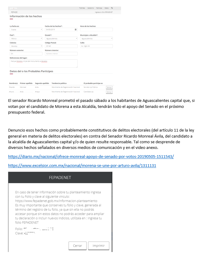 EseSujeto__'s tweet photo. Presenté denuncia en @FEPADE_Mex en contra de @RicardoMonrealA y @arturoavila_mx por la probable comisión de delitos electorales. https://t.co/HxdycNOVsn