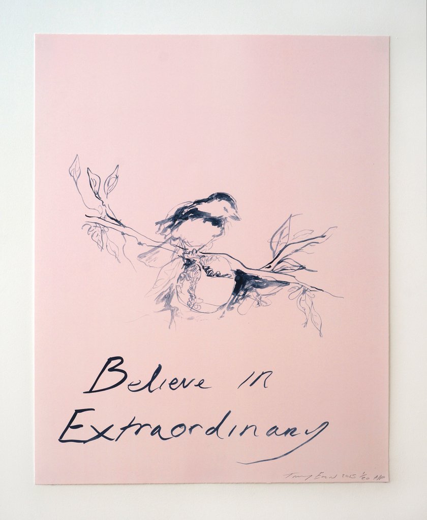 #TraceyEmin's "Believe in Extraordinary" (2015), a small bird, perched on a pomegranate branch also symbolizes Team GB's participation at the 1st European Games in Baku, Azerbaijan. Featured in the Game's visual identity, the fruit is a symbol of unity in Azerbaijani folklore.