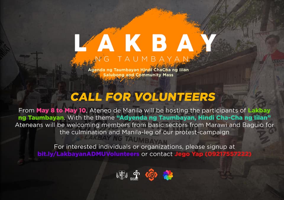 USADadmu's tweet photo. ...will finally reach the gates of the Ateneo after more than two weeks of hopeful struggle against the oppressive forces which threaten to undermine our democratic spaces, our rights, and our lives.

ATTIRE: White T-Shirt
Poster: Sam Que &amp; Ivan Bueno

#LakbayNatin #AgendaNatin https://t.co/uPScxJOpn1