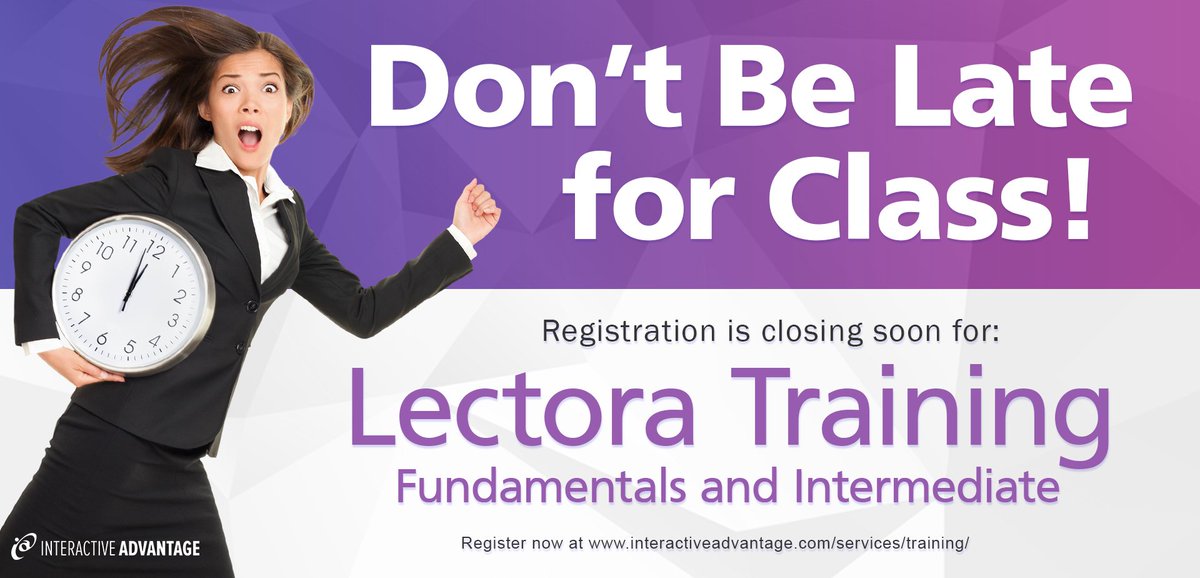 InteractiveAdv's tweet photo. Don't forget to sign up for our next Online Lectora training classes May 28-29. We will be training on Lectora Fundamentals and Intermediate topics! Sign up today! https://t.co/Ho30U17tPO https://t.co/85Rwz10LgD